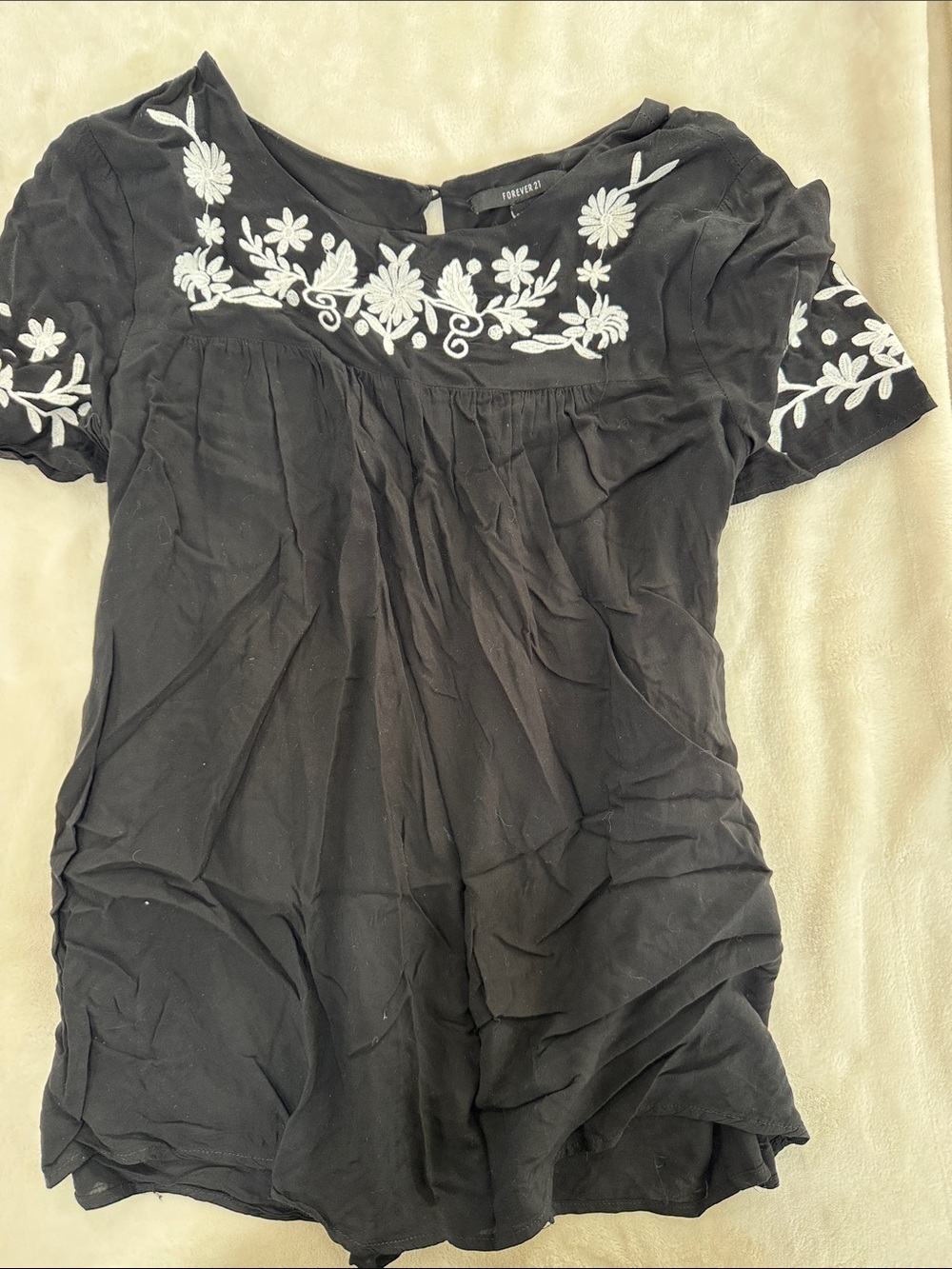 Forever 21 Black Top with White Floral Embroidery